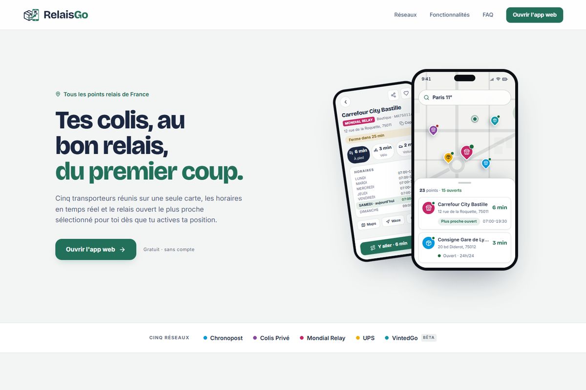 RelaisGo - Page d'accueil : cinq transporteurs réunis sur une seule carte